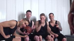 JizzOrgy: Tattooed & piercing jock blowjob cum on the train