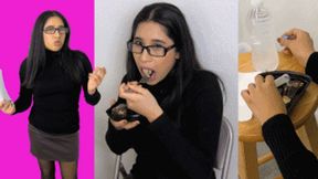 Secretary eRica eats cheesecake with a very special cum topping!