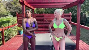 Paris Love takes on skilled wrestler Andi Wild in a topless, sweaty match.
