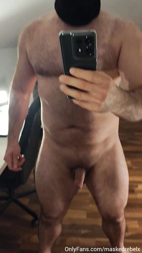 Masked hunk shows off his big soft dick