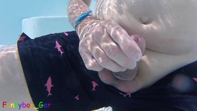 Jerking off my thick penis in a public outdoor whirlpool, with a cock ring on, in a close up shot.