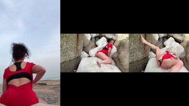 Rigide concombre beach session steamy solo brunette with big tits