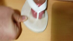 Fuck Cum my gf white summer beach flip flops with condom on