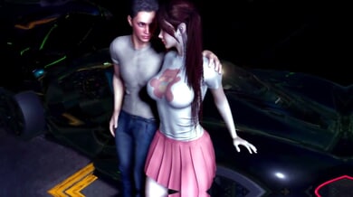 Young student takes it rough in a car under the moonlight in uncensored 3D anime