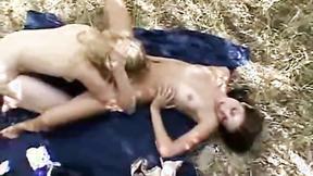 ”Chloe 18 rubbing lesbian friend tits & eating pussy outdoor”