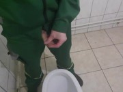 factory worker pissing and jerking off in the toilet