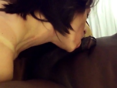 Tatooed brunette sensual BBC blowjob