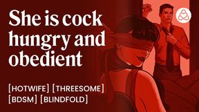 Suprising my wife with a DP  Amateur wife sharing with my friend  Blindfolded wife swallows cum