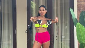 Naughty Black Flower Micro Bikini Try On