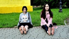 Teenage students Diana and Maria walk barefoot in the city after the rain (Part 2 of 6) #20210620