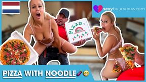 Sexy Dutch pizza delivery guy gives Sasha Amsterdam blowjob & gets fucked