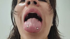 Playing with my mouth, tongue and lips, enjoying my piercings mouth - Mouth Fetish