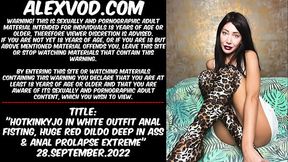 Hotkinkyjo in white outfit anal fisting, huge red dildo deep in ass &amp_ anal prolapse extreme