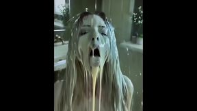 teen blonde cum shower cover with cum and drinking cum with a cum in mouth full of cum - ai generated