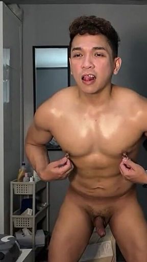 Asian Twink Jerks off Hard on Cam