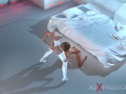 3d sexy sci-fi dickgirl android plays with a hot woman in the space station