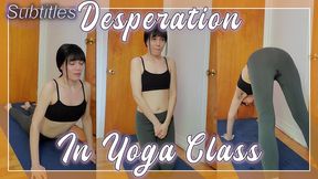 Desperation In Yoga Class - Lunasha is trying to keep control of her full bladder while in yoga class then decides to pee a little in her leggings hoping it won’t show (Subtitled)