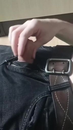 Guy in Jogger Jerks off His Cock and Moans
