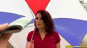 Wild Outdoor Romance with Brunette in Park Heat