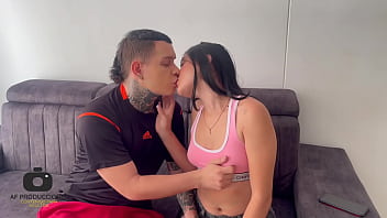 Teen Latina neighbor gives birthday blowjob and gags on cum