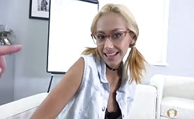 Nerdy blonde fucks like a Pro