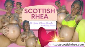 34-Week-Pregnant MILF Scottish Rhea Oils Body &amp; Gives Sloppy BJ (Dildo)