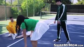 Friendly tennis match turns into a stepson swap with MILFs Kenzie Taylor and Mona Azar