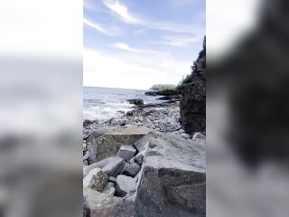 Kitty wanks anew on the shore path in broad daylight