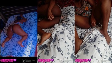 Horny ebony masturbating thinking of your cock in her meaty pussy.