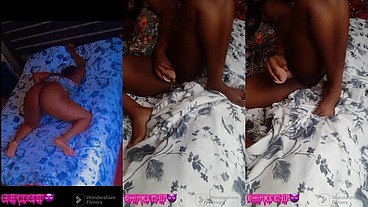 Horny ebony masturbating thinking of your cock in her meaty pussy.