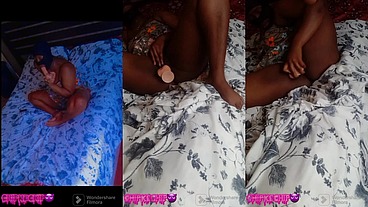 Horny ebony masturbating thinking of your cock in her meaty pussy.
