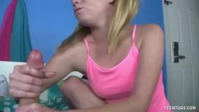 Seductive Blonde Gives POV Handjob