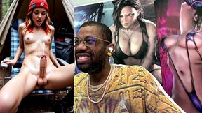 transgender camper girl hands free cumming in a forest, ai generated