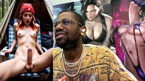 transgender camper girl hands free cumming in a forest, ai generated