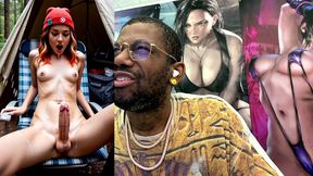 transgender camper girl hands free cumming in a forest, ai generated