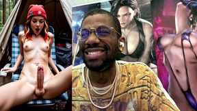 transgender camper girl hands free cumming in a forest, ai generated