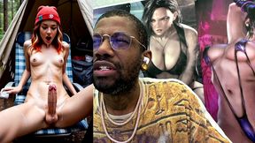 transgender camper girl hands free cumming in a forest, ai generated