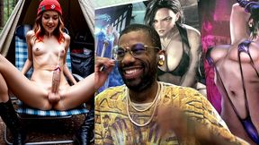 transgender camper girl hands free cumming in a forest, ai generated