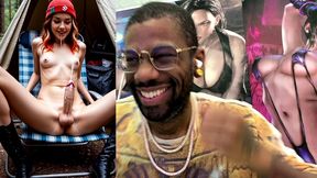 transgender camper girl hands free cumming in a forest, ai generated