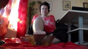 John Is Peeing on Jens Foot Into a Bowl