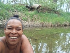 BLACK BBW GOES SKINNYDIPPING IN A STREAM