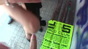 Nasty girl gives a double blowjob outdoor