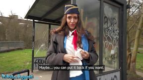 Public Agent - Big tits brunette air hostess Coco Bae POV blowjob hot sex outdoors fast hard fuck