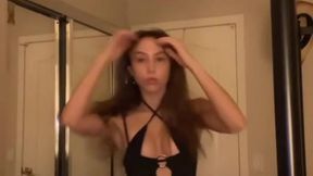 Skinny Babe Shows Off Cute White Lingerie