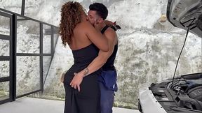Ebony MILF gets her big black tits sucked and rides a big cock