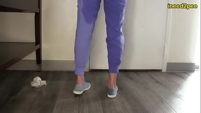 Kitty Carson nurse wetting her scrubs
