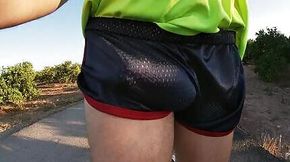 Tight shiny sport shorts bulging routine