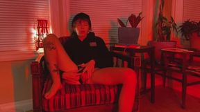 FTM Twink femboy plays with hairy pussy and cums for you