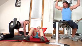 cindy dollar and lena cova have 3 way with anal and fuck a guy at the gym