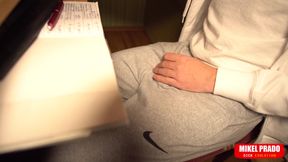 Instead of homework, a guy jerks off a bald dick